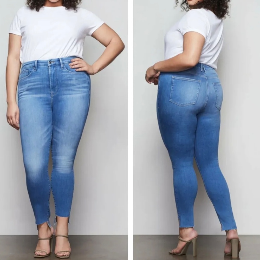 Good American Anthro Good Waist Raw Step Hem High Waisted Stretchy Skinny Jeans